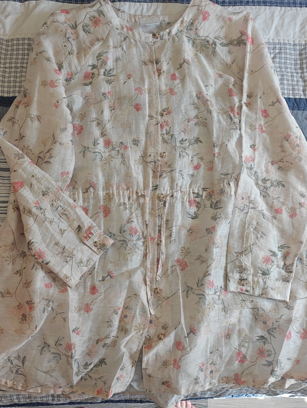 J. Jill Cream Floral Button-Front Tunic with Pink Accents